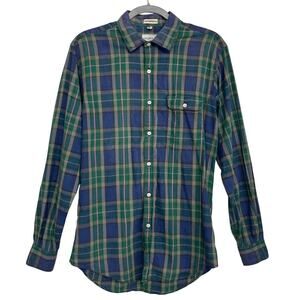 Vintage Single Needle Tailoring Long Sleeve Plaid Thin Button Down Shirt Medium